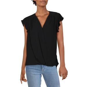VINCE CAMUTO NEW $79 Flutter Sleeve Rumple Wrap Front Top in Black‎ XS